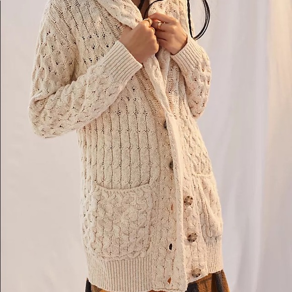 NEW Anthropologie Textured Longline Cardigan Sweater Ivory Z353-1